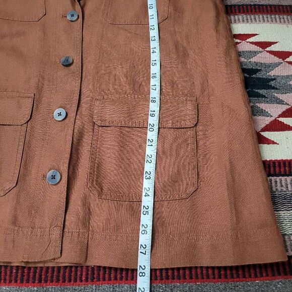 J Jill Love Linen Brown Linen Button Front Blazer Sz M Petite Lightweight Pocket - Picture 8 of 8